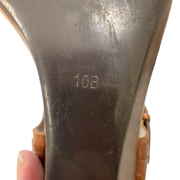 Lauren Ralph Lauren Brown Leather Woven Sandals Wood Heel Size 10 - Picture 9 of 11